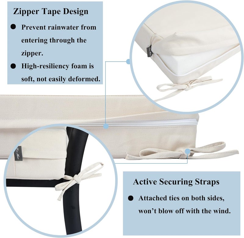 FUNHOME Outdoor Chair Cushion Covers 2 Pack, No Insert! Patio Cushion Covers Replacement 20" x 18" x 4", Water Resistant Patio Chair Cushion Slipcovers, Cream White(Covers ONLY) - Image 3